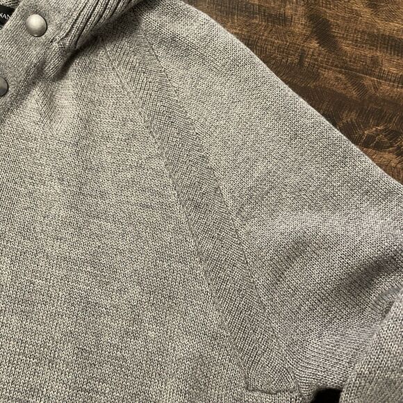 Banana Republic Mens L Merino Wool Blend Sweater Grey 1/4 Mock Neck Preppy Snaps - Picture 7 of 11